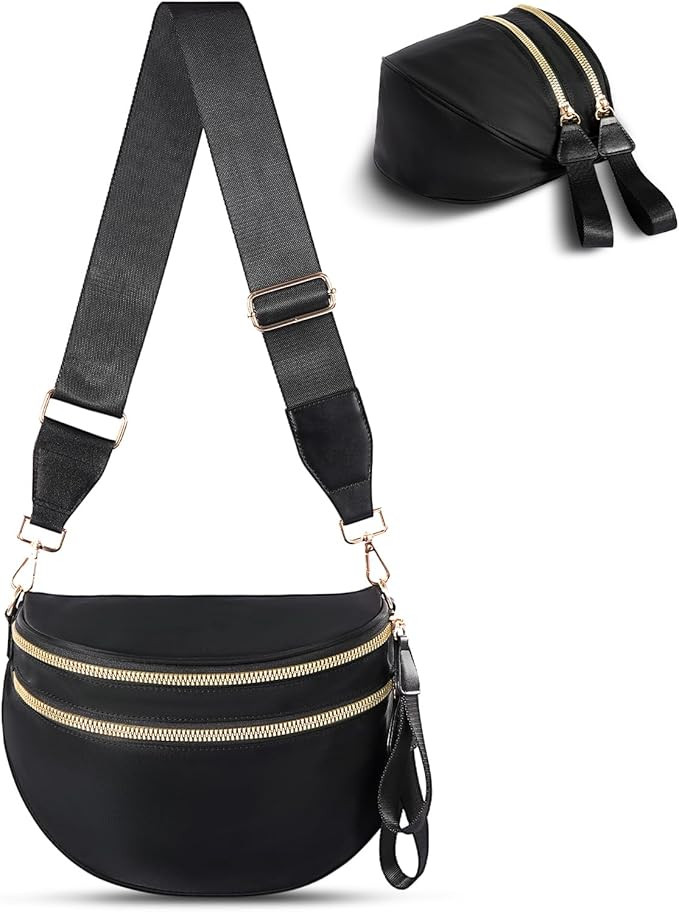 Checkered Crossbody Bag,Nylon Bum Bags for Women Crossbody,Spacious Sling Bag Purse Fanny Packs w... | Amazon (US)