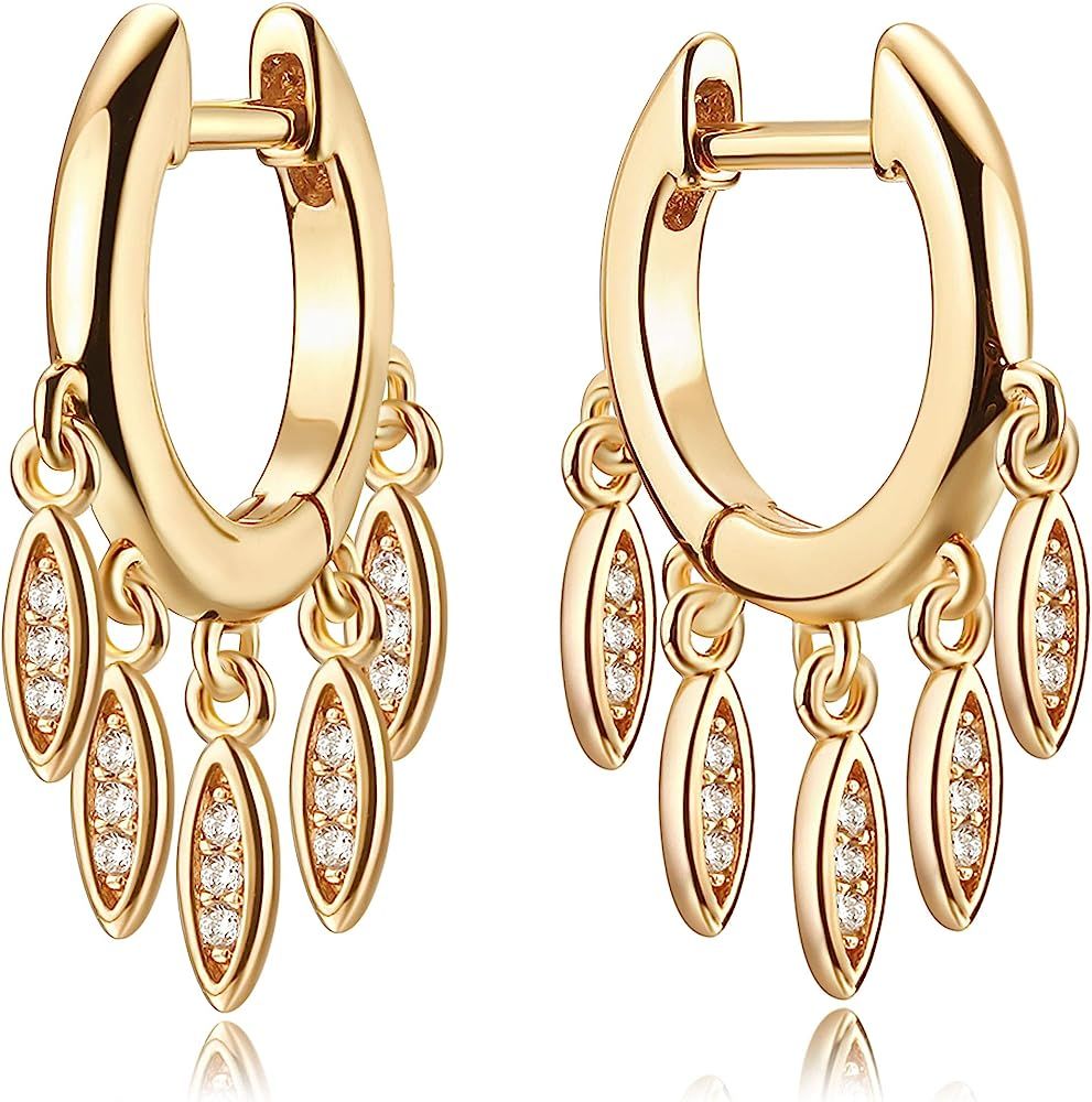 Mevecco Gold Tassel Huggie Hoop Earrings 18K Gold Plated Dainty Small Star Disc Cross Turquoise C... | Amazon (US)