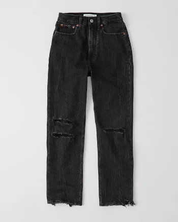 Abercrombie & Fitch Womens Ultra High Rise Ankle Straight Jeans in Ripped Washed Black - Size 24S | Abercrombie & Fitch US & UK