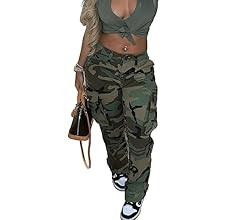 HuiSiFang Cargo Pants Women Camo Print Regular Fit Straight Leg Casual Long Pants with Pockets | Amazon (US)
