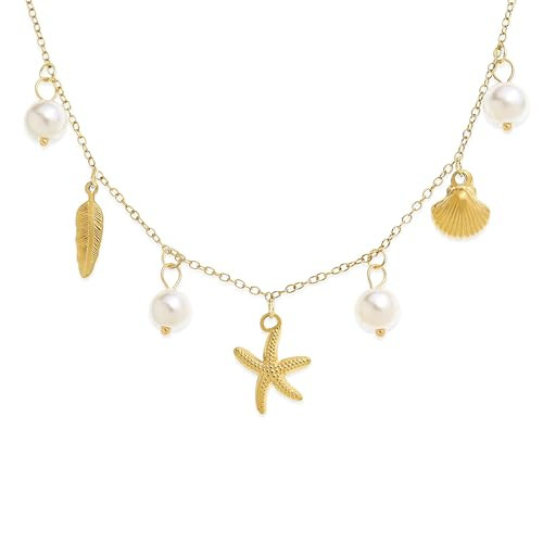 Jean Beau Dainty Gold Starfish Shell Pearl Pendant Necklaces for Women, Charm Cute Seashell Dangle Chain Choker Necklace Summer Beach Prom Jewelry Gift | Amazon (US)