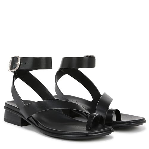 Naturalizer Womens Birch Strappy Flat Sandal Black Leather 7.5 M | Amazon (US)