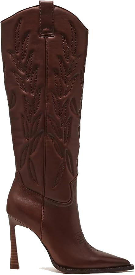 Cowboy Knee High Boots for Women Suede Stiletto Heel Cowboy Boots Pull on Pointed Toe Fashion Wes... | Amazon (US)