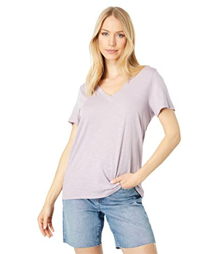 Madewell Whisper Cotton V-Neck Tee for Women – Regular Wear – Short Sleeves – Straight Hemline – 100% Cotton Provence Grape XS (Women's 00-0) One Size | Amazon (US)