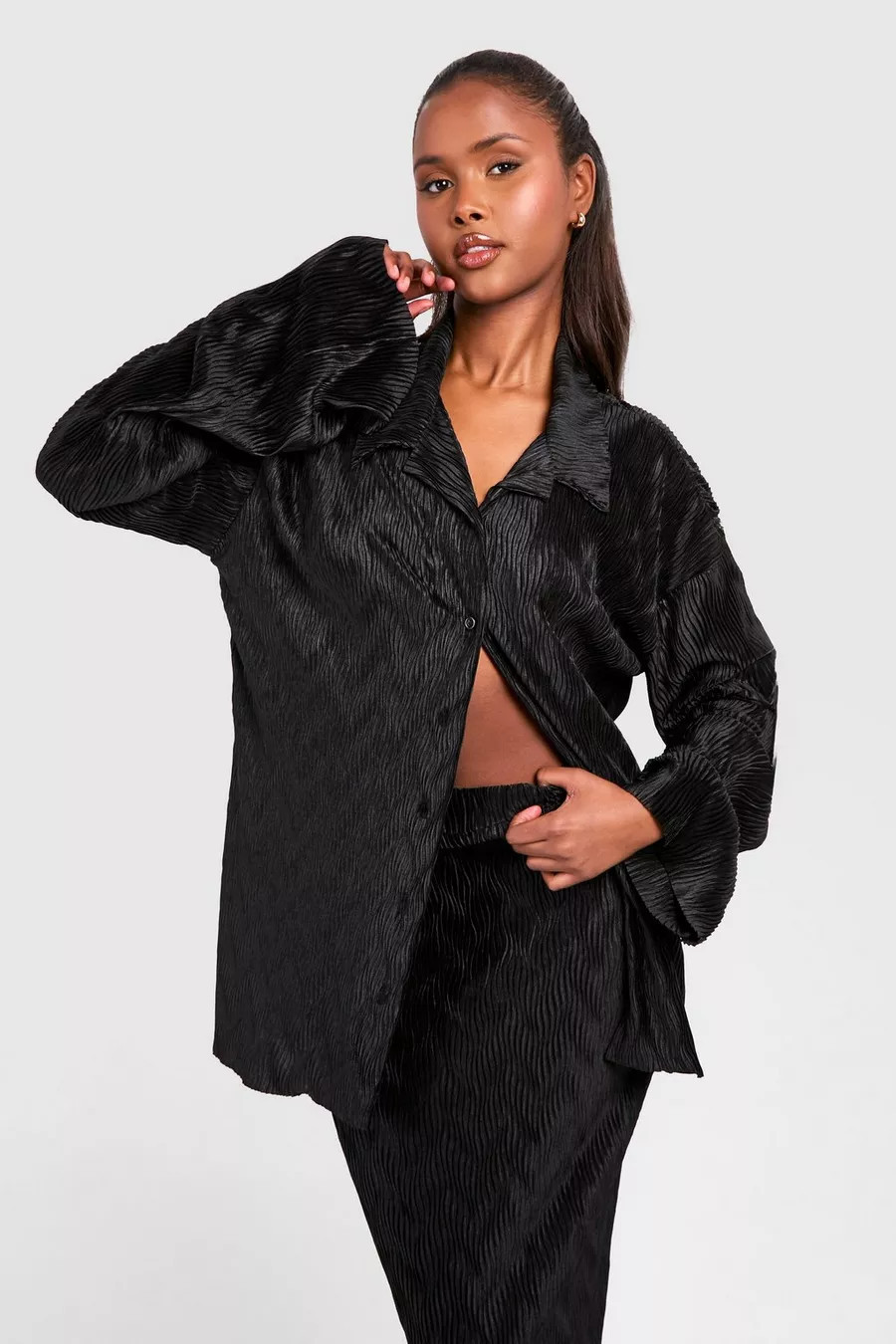 Baggy Plisse Golvende Blouse | Boohoo.com (NL)