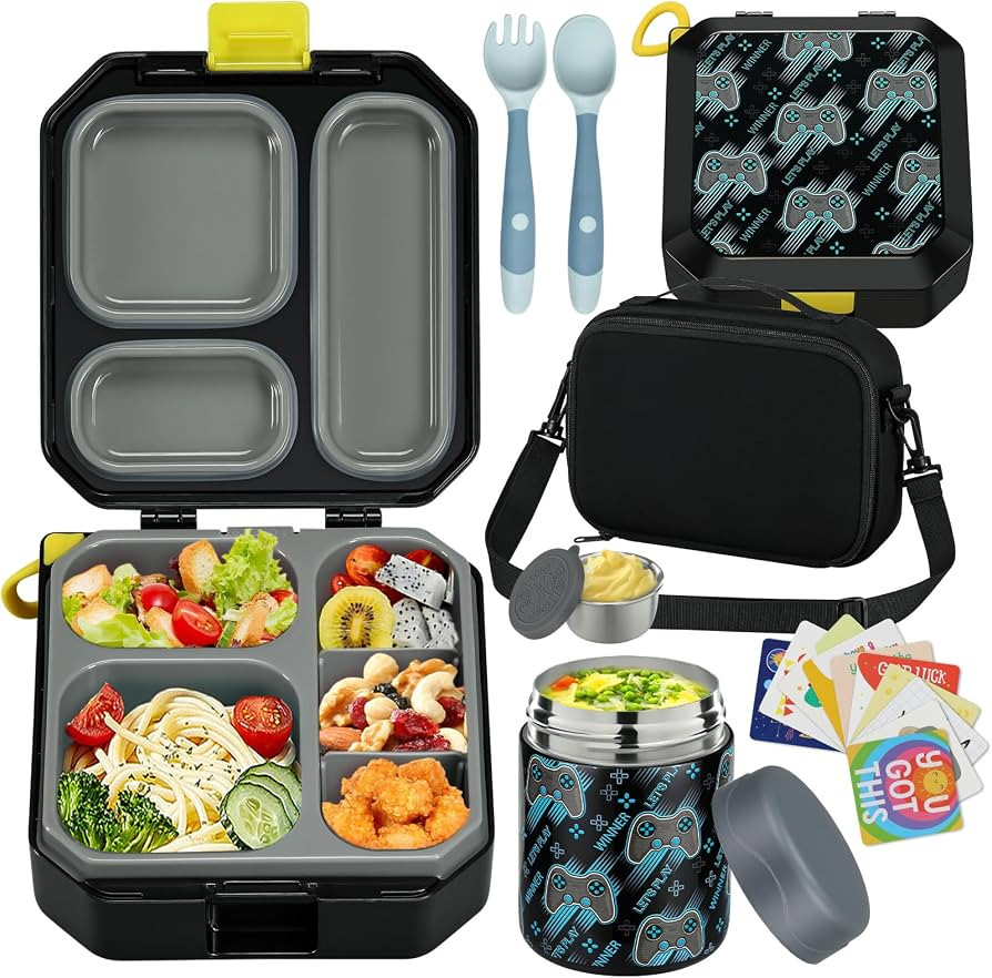 Bento Lunch Box for Kids with 12oz Soup Thermo Leak-Proof Lunch Food Container with 5 Compartment... | Amazon (US)