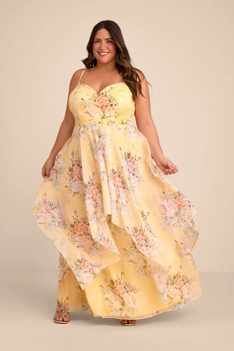 Breigh Yellow Floral Sleeveless Maxi Dress | Lulus