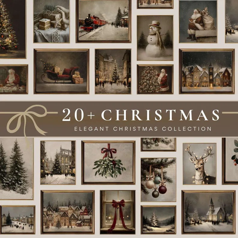 Vintage Christmas Print Set of 20+: Neutral & Moody Holiday Gallery Wall (Digital Download) S162 | Etsy (US)