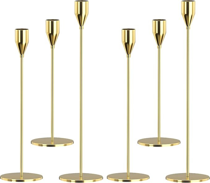THE BEST ORGANIZED Set of 6 Gold Candlestick Holders Gold Candle Holder Taper Candle Holders Cand... | Amazon (US)