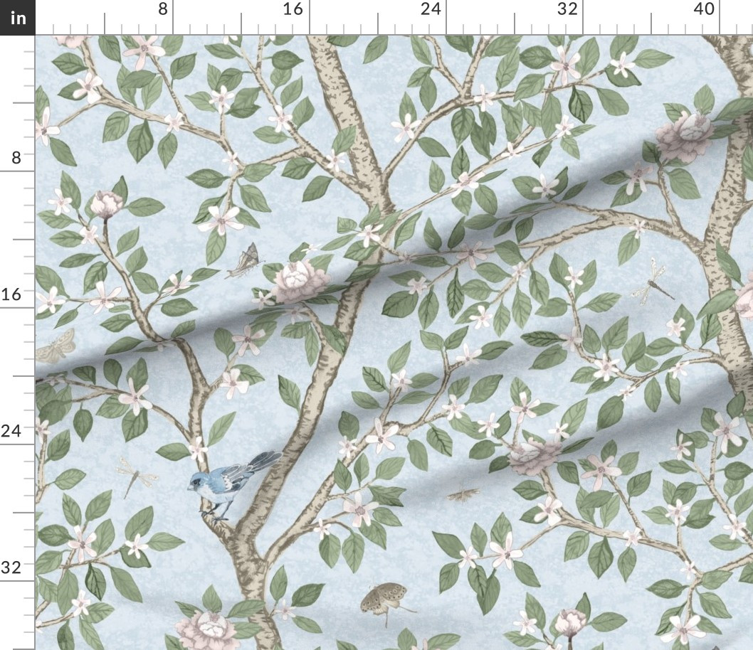 Soft Blue Elsie's Garden Fabric | Spoonflower | Spoonflower