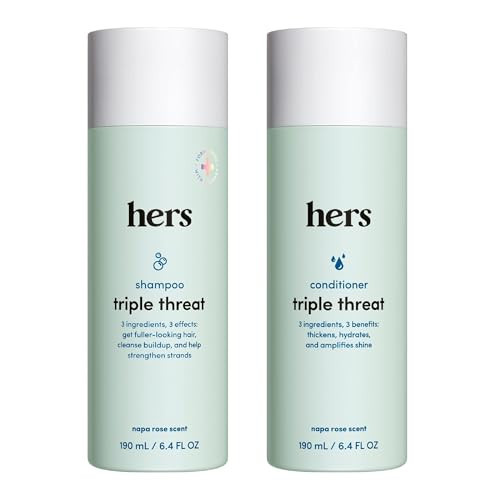 hers Triple Threat Shampoo & Conditioner Set - Biotin, Saw Palmetto, & Pumpkin Seed Oil Formula - Thickens & Hydrates - Color-Safe, Paraben-Free, Vegan - Napa Rose Scent - 6.4 Fl Oz, 2 Count | Amazon (US)