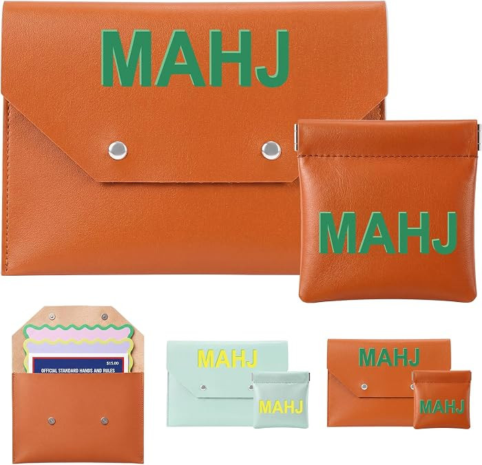 2 Pcs Leather Mahjong Card Bag Clutch Pouch Holder with PU Squeeze Dice Bag Mahjong Accessories P... | Amazon (US)