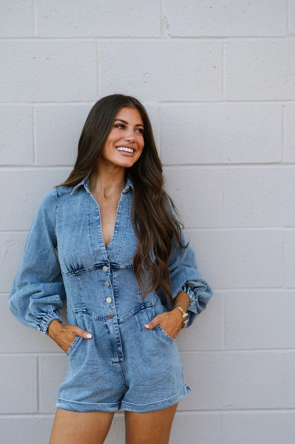 Balloon Sleeve Denim Romper | These Three