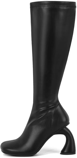 Knee High Boots for Women High Heel Boots 3.74 Inch PU Leather Retro Curved Heel for Fall Winter ... | Amazon (US)