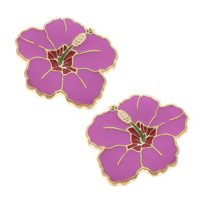 CANVAS Style x @thelovelyflamingo Enamel Hibiscus Stud Earring in Pink | CANVAS