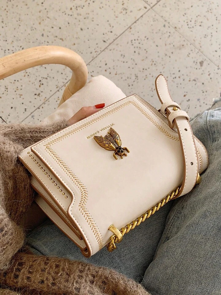 New Fashion Retro Bee Decorative Design Shoulder Bag, Square Bag, Metal Chain Decorative Crossbod... | SHEIN