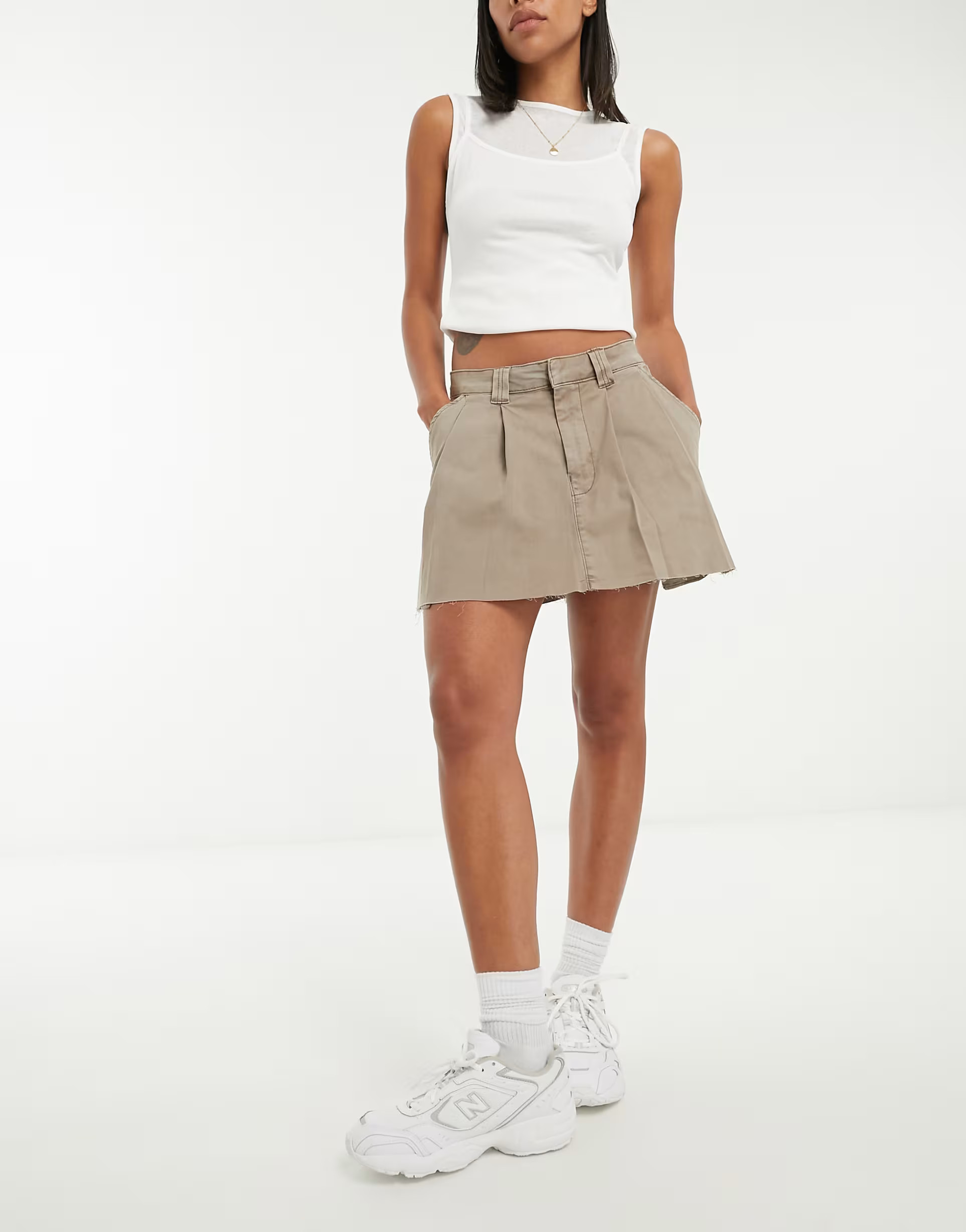 ASOS DESIGN pleated mini skirt in washed sand | ASOS (Global)