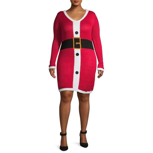 No Boundaries Juniors’ Plus Size Santa Dress with Hat | Walmart (US)