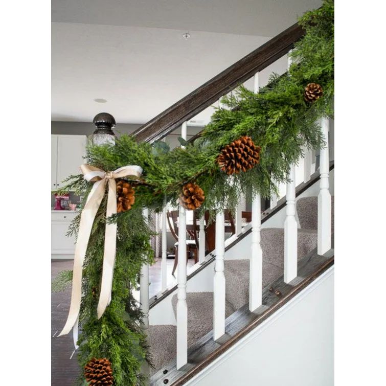 The Holiday Aisle® Artificial Cypress Garland With Pine Cones, Christmas Tree Garlands, Holiday ... | Wayfair North America
