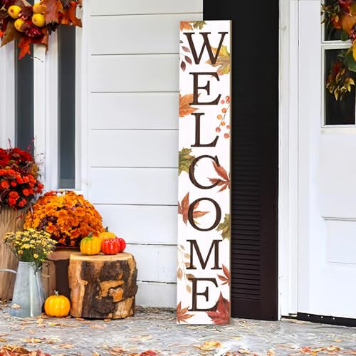 Fall Wooden Porch Sign Front for Thanksgiving Door Decoration Decorations Welcome Fall Autumn- Standing Hanging Home Front Door Wall Yard sign PartyIndoor Outdoor Decoration,47.2"H | Amazon (US)