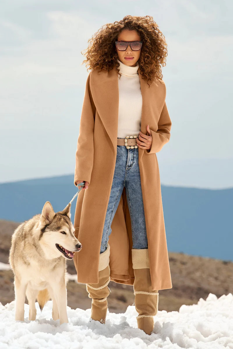 Shawl Collar Tie Waist Coat Camel | Boston Proper