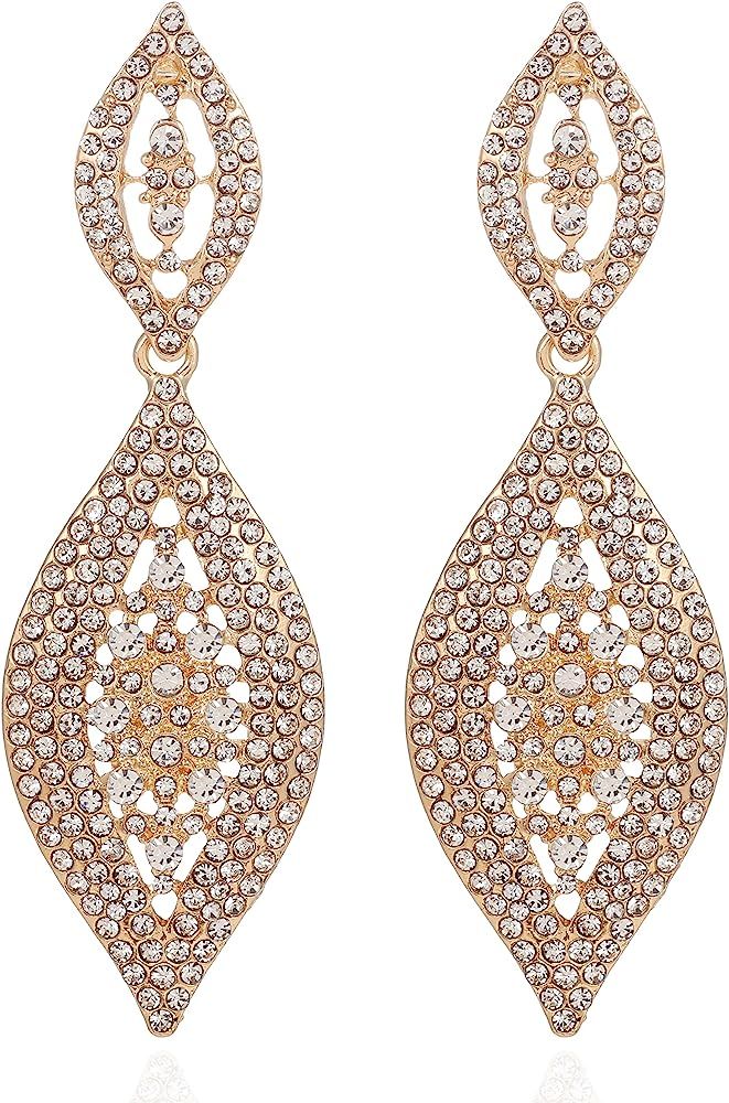 VANGETIMI Fashion Rhinestone Crystal Wedding Earrings for Women Bridal Bridesmaid Long Leaf Chand... | Amazon (US)