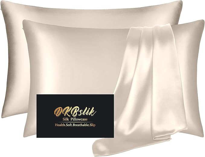 Silk Pillowcase 2 Pack, Natural Mulberry Silk Pillow Case, Anti Acne Silk Pillowcase for Hair and... | Amazon (US)