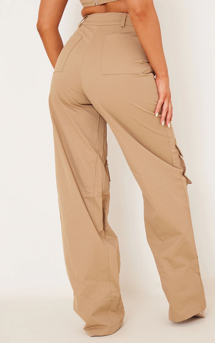 Brown Twill Pocket Detail High Waist Cargo Pants | PrettyLittleThing US