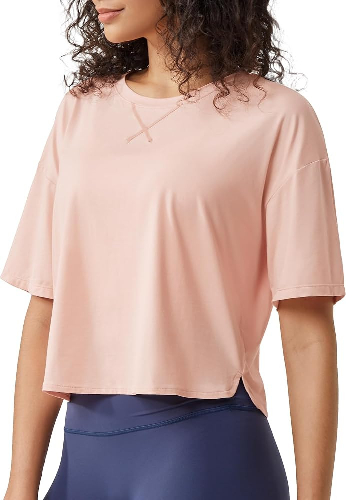 G4Free Short Sleeve Crop Workout Tops for Women Loose Fit Cotton Basic T-Shirts | Amazon (US)