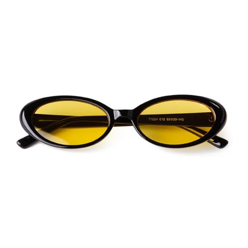 Laurinny Yellow Sunglasses for Women, 90s Retro Small Oval Tinted Glasses, Lightweight Skinny Narrow Unisex Vintage Shades, Black Frame Yellow Lens | Amazon (US)