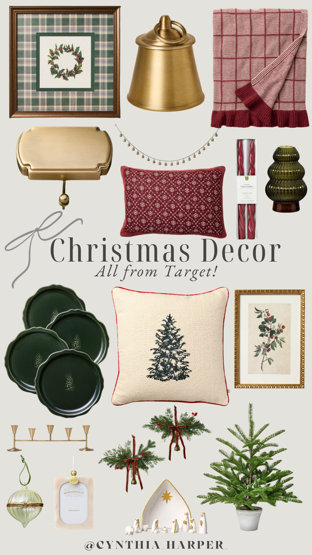 Christmas decorating made easy 🎄✨ Rounded up my favorite holiday finds from Target — cozy textures, classic plaids, brass accents, and the prettiest seasonal greenery. 

Perfect for creating that warm, timeless Christmas feel at home. 

 