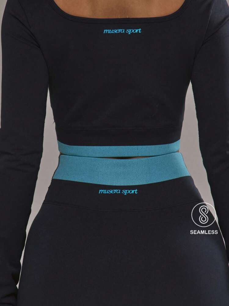 Musera Sport Contrast Layered Long Sleeve Top Only Padel Activewear Sport Gym Workout Alloy Yoga ... | SHEIN