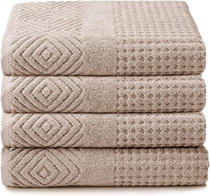 Texere 100% Organic Cotton Diamond Jacquard 700 GSM Luxury Bath Towel Sets - Ultra Soft and Absor... | Amazon (US)