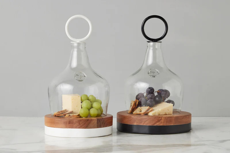 Glass Cloche Food Cover, White Ring Handle, Small | etúHOME