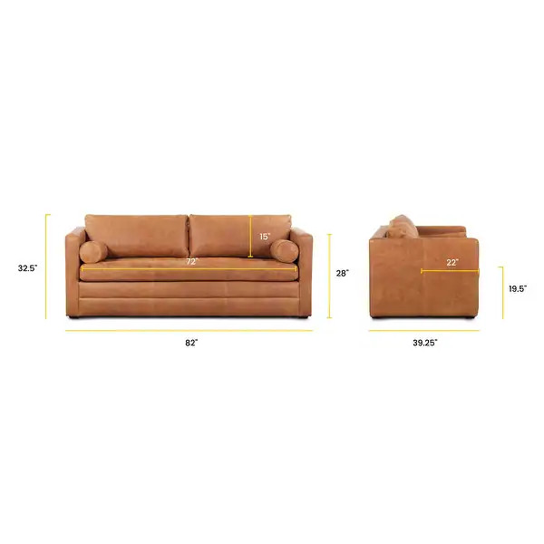 Poly & Bark Napa 82" Full-Grain Genuine Italian Leather Sleeper Sofa - Cognac Tan | Bed Bath & Beyond
