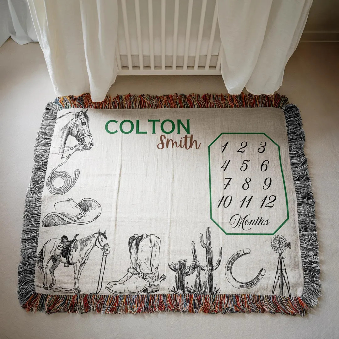 Personalized Cowboy Baby Milestone Blanket, Western Baby Monthly Blanket, Rodeo Nursery Baby Blan... | Etsy (US)