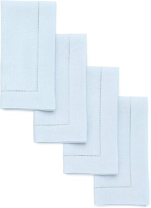 Solino Home Linen Dinner Napkins 20 x 20 Inch – 100% Pure Linen Light Blue Napkins Set of 4 –... | Amazon (US)