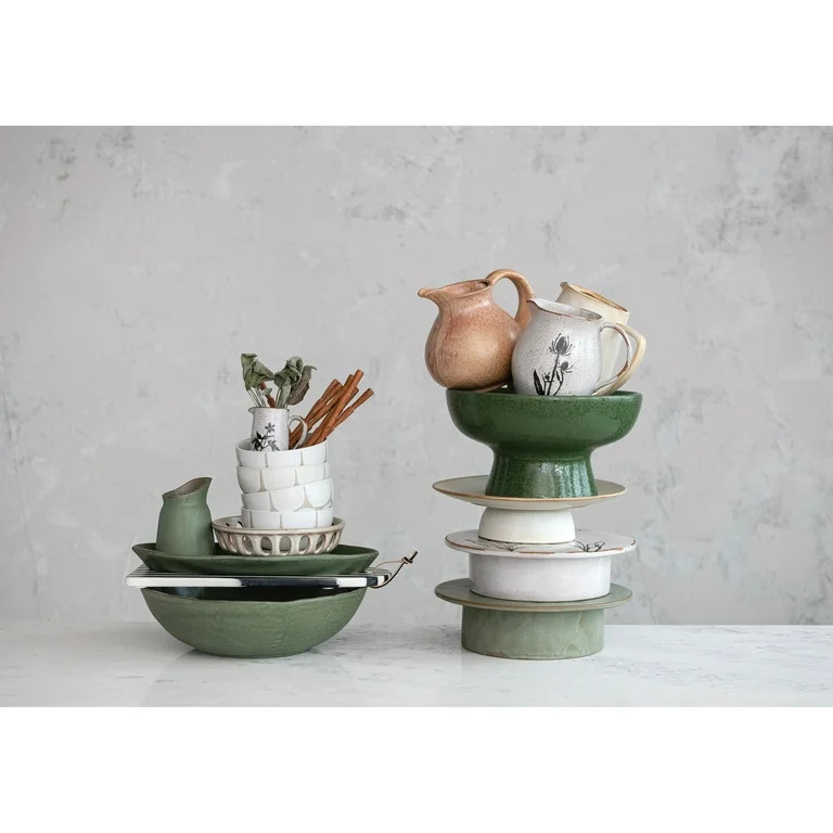 Creative Co-Op 6.75 Inches 50-ounce Debossed Stoneware Pitcher with Flower Design, Reactive Glaze... | Walmart (US)