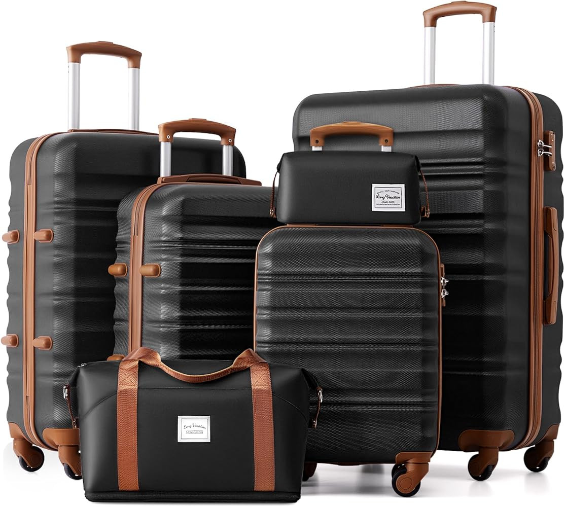 LONG VACATION 6 Piece Luggage Set Carry on Suitcase with ABS+PC hardshell, Spinner Wheels & YKK Z... | Amazon (US)