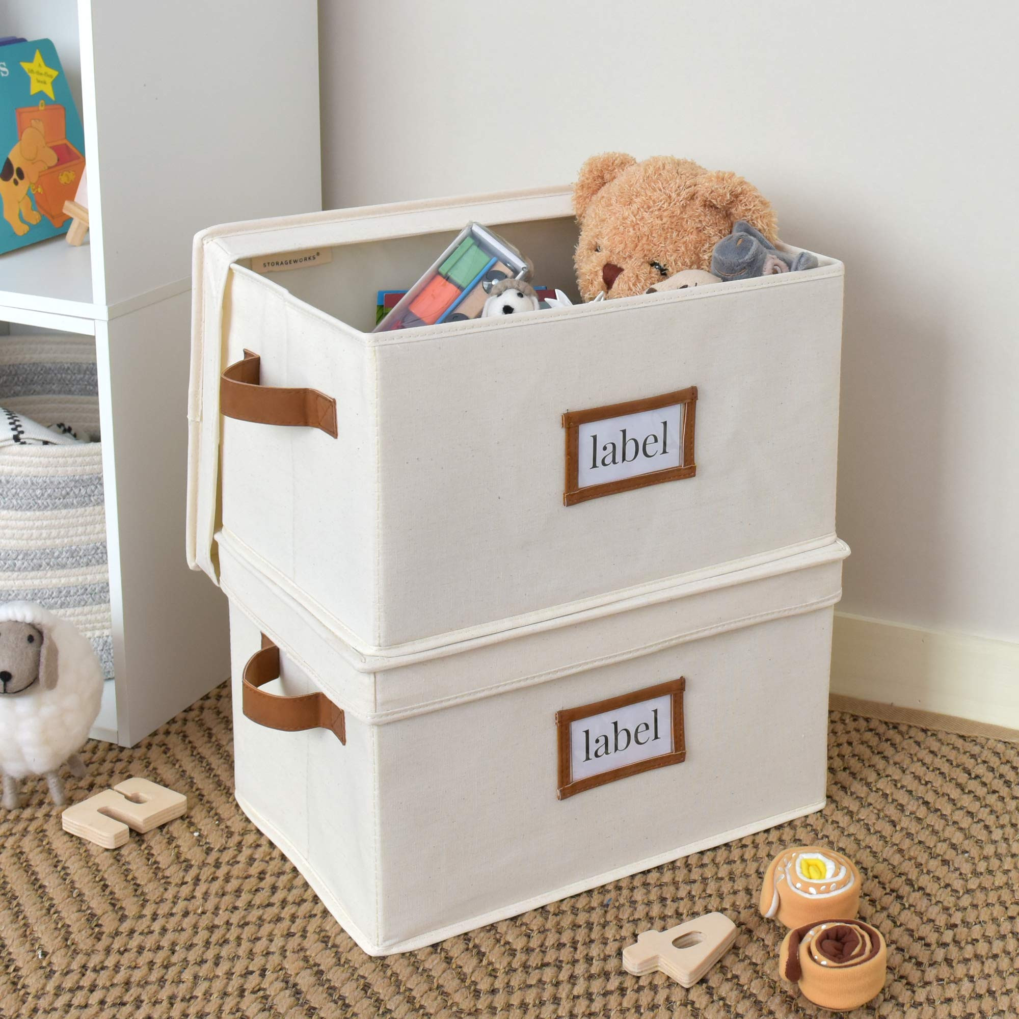 StorageWorks Decorative Storage Baskets for Shelves, Closet Storage Bins with Lids and PU Handles, H | Amazon (US)