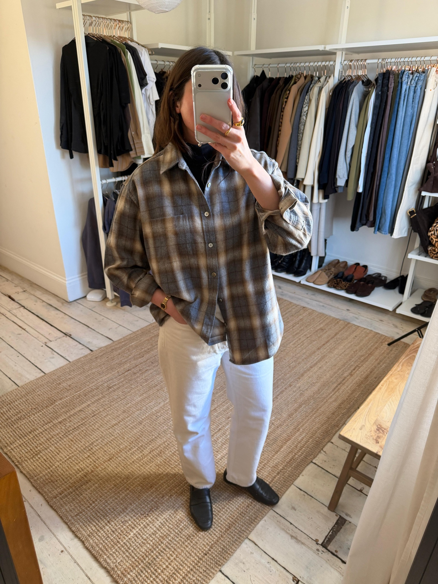 Styling Agolde white denim with a COOR plaid flannel shirt and roll neck, Le Monde Beryl loafers

#LTKspring #LTKjeans #LTKstyletip