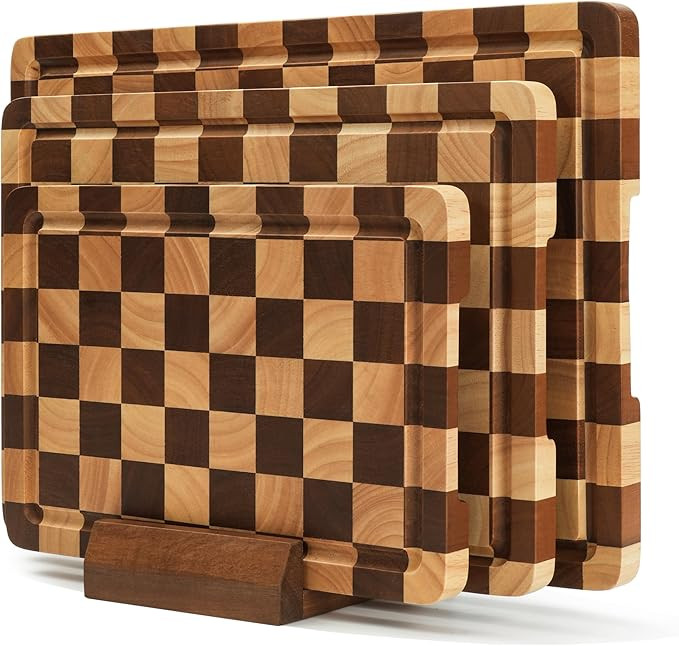 Checkered Cutting Board Set for Kitchen - 3 PCS Solid Wood End Grain Checkerboard Chopping Board ... | Amazon (US)