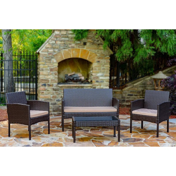 Hogans Wicker/Rattan 4 - Person Seating Group with Cushions | Wayfair North America