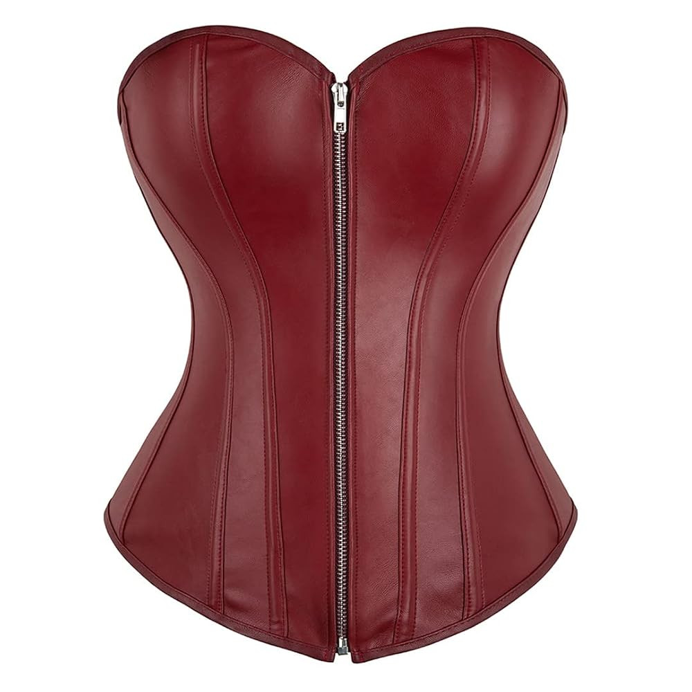 Kranchungel Corsets for Women Plus Size Faux Leather Steampunk Corset Top Zipper Bustier | Amazon (US)