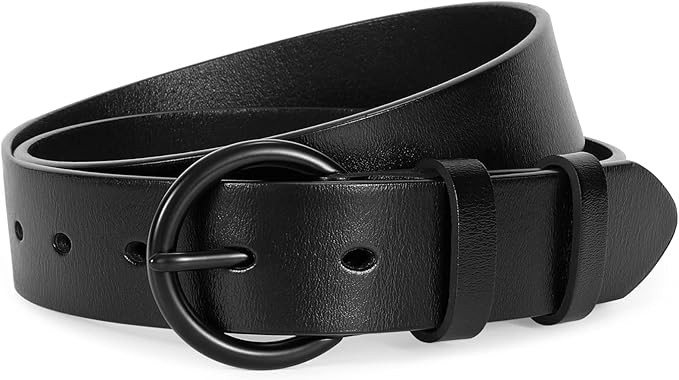 SANSTHS Women Black Casual Leather Belt with Gold Buckle Ladies Dress Belt for Jeans Pants | Amazon (US)