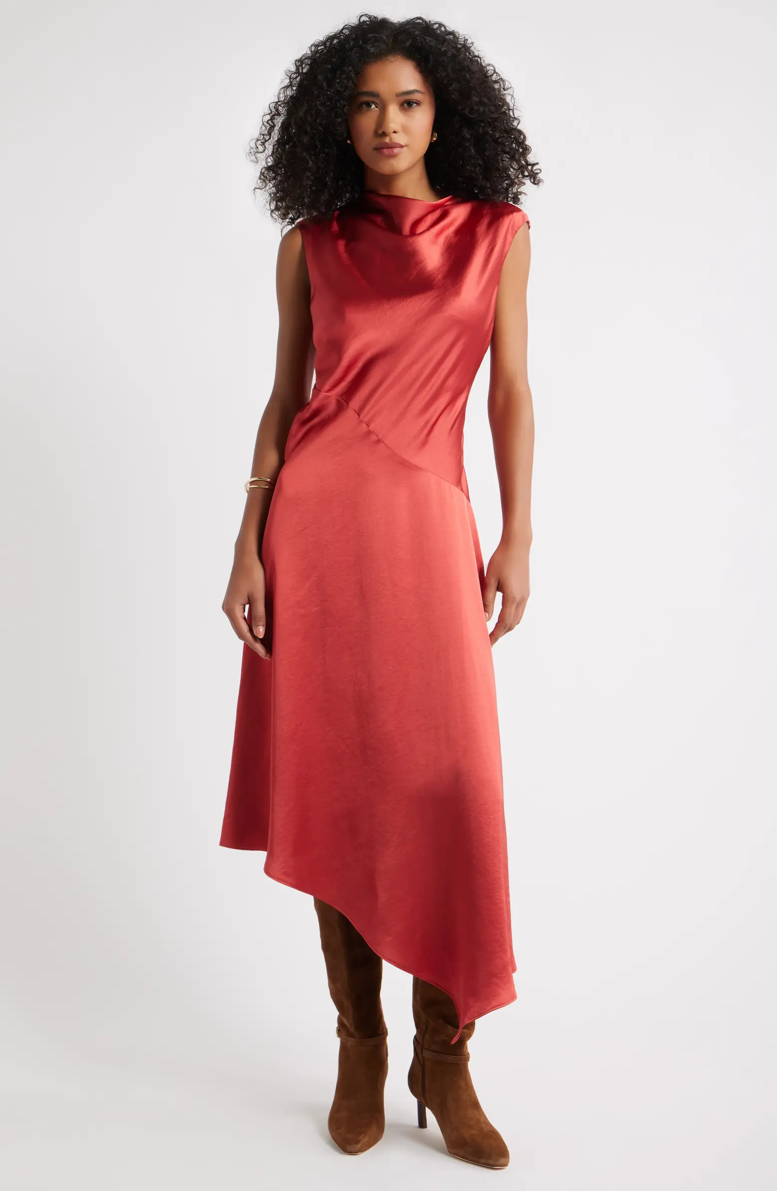 Open Edit Cowl Neck Asymmetric Satin Midi Dress | Nordstromrack | Nordstrom Rack