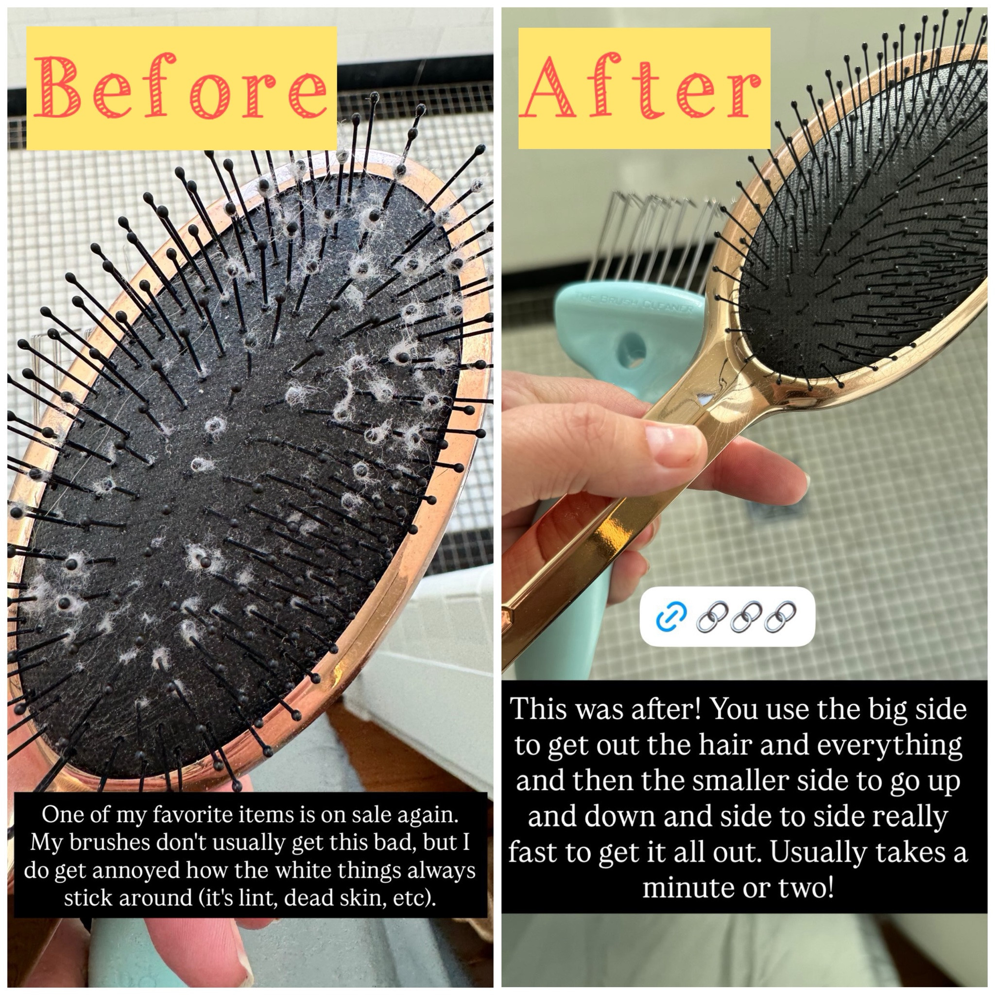 This is the before and after of using this $15 brush cleaner (now 30% off) from Amazon on my everyday hairbrush. Took less than 2 minutes to get my brush back to looking like new. Tutorial video included in this post too!

#LTKHome #LTKBeauty #LTKSaleAlert