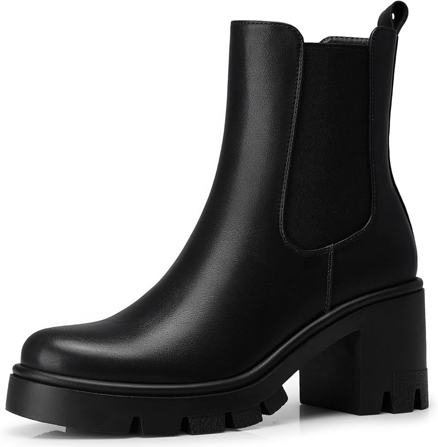 Women Chelsea Ankle Boots: 2.91 In Chunky Heels, Fashion Platform Short Boots, 2025 Fall Winter B... | Amazon (US)