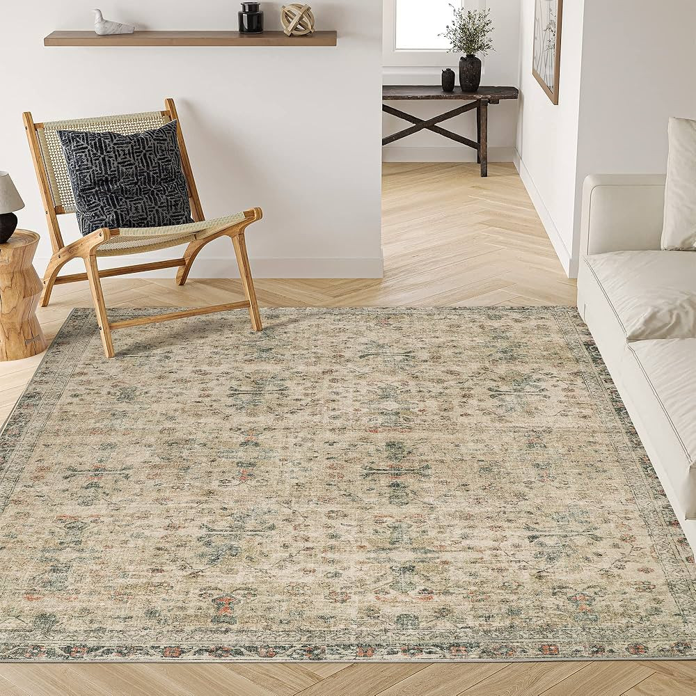 Washable Rug 8x10 - Stain Resistant Vintage 8x10 Area Rug, Super Soft Washable Rug for Living Roo... | Amazon (US)