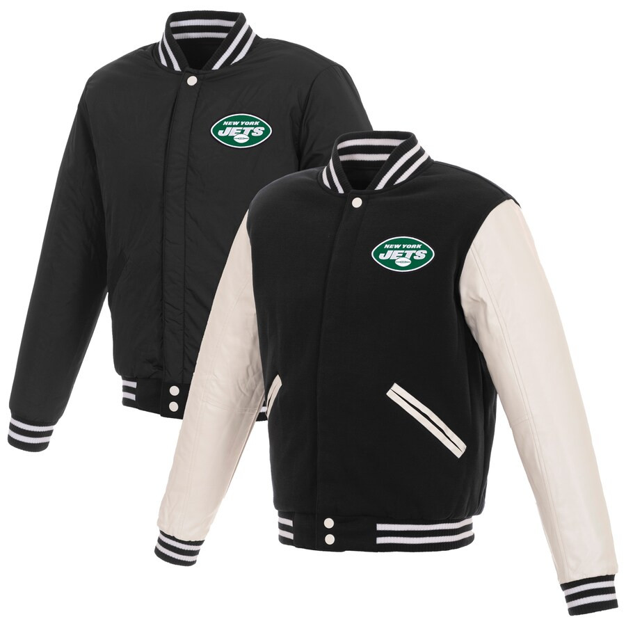 Men's New York Jets NFL Pro Line by Fanatics Branded Black/White Reversible Fleece Full-Snap Jack... | NFL Shop